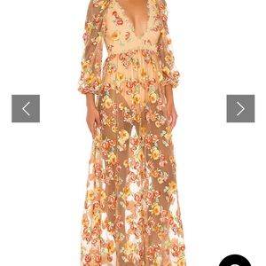 For Love & Lemons Winnie Embroidered Maxi Dress